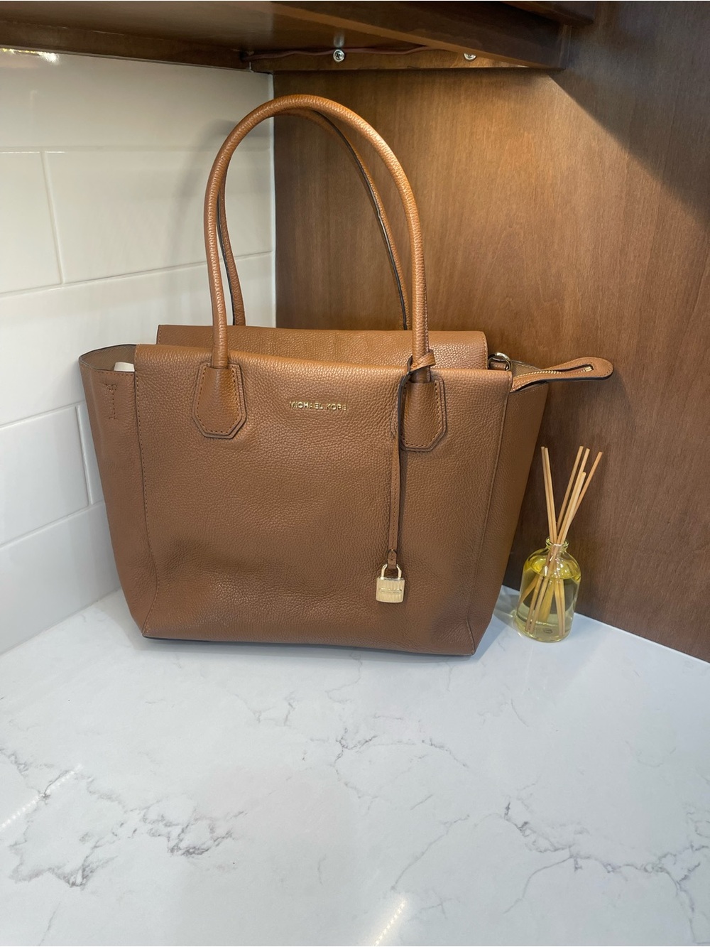 Michael Kors Brown Pebbled Leather Top-Zip Tote